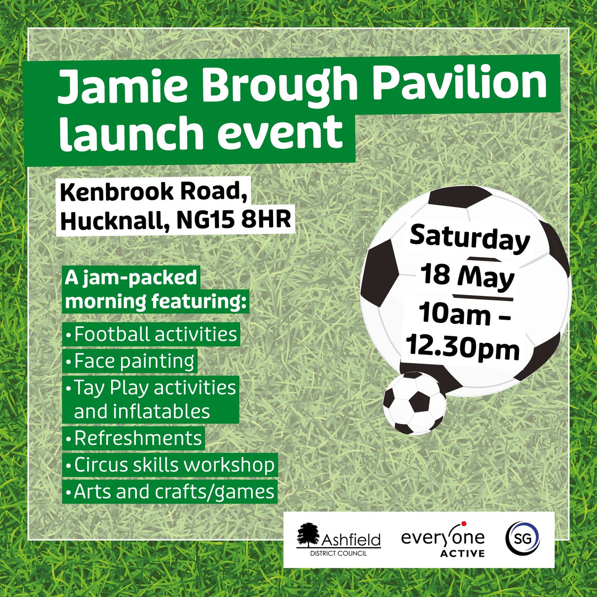⚽️ Football lovers - we have a fun event for you! 🌞 To launch Everyone Active's activities at the Jamie Brough Pavilion we are hosting a small free family fun morning on Saturday 18 May from 10am - 12.30pm You can expect: ⚽️ Football activities 🎨 Face painting ♟️ Games