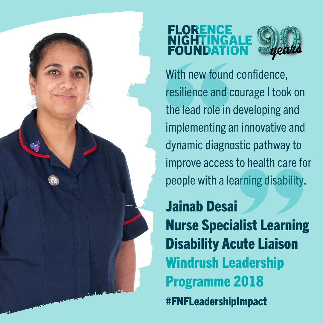 🎉#FNF90at90 'With new found confidence, resilience, and courage I took on the lead role in developing and implementing an innovative and dynamic diagnostic pathway to improve access to health care for people with a learning disability.' Jainab Desai 🌟#FNFLeadershipImpact