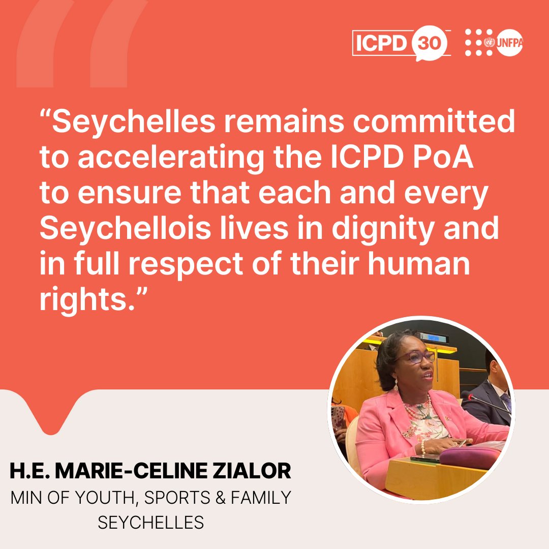 #OurCommonFuture must be a future for all, where no one is left behind. Such is Seychelle’s vision as highlighted by 🇸🇨Min of Youth, Sports & Family at the #CPD57 main session. See why this week’s CPD57 is key to making this vision a reality : unf.pa/cpd57 #ICPD30