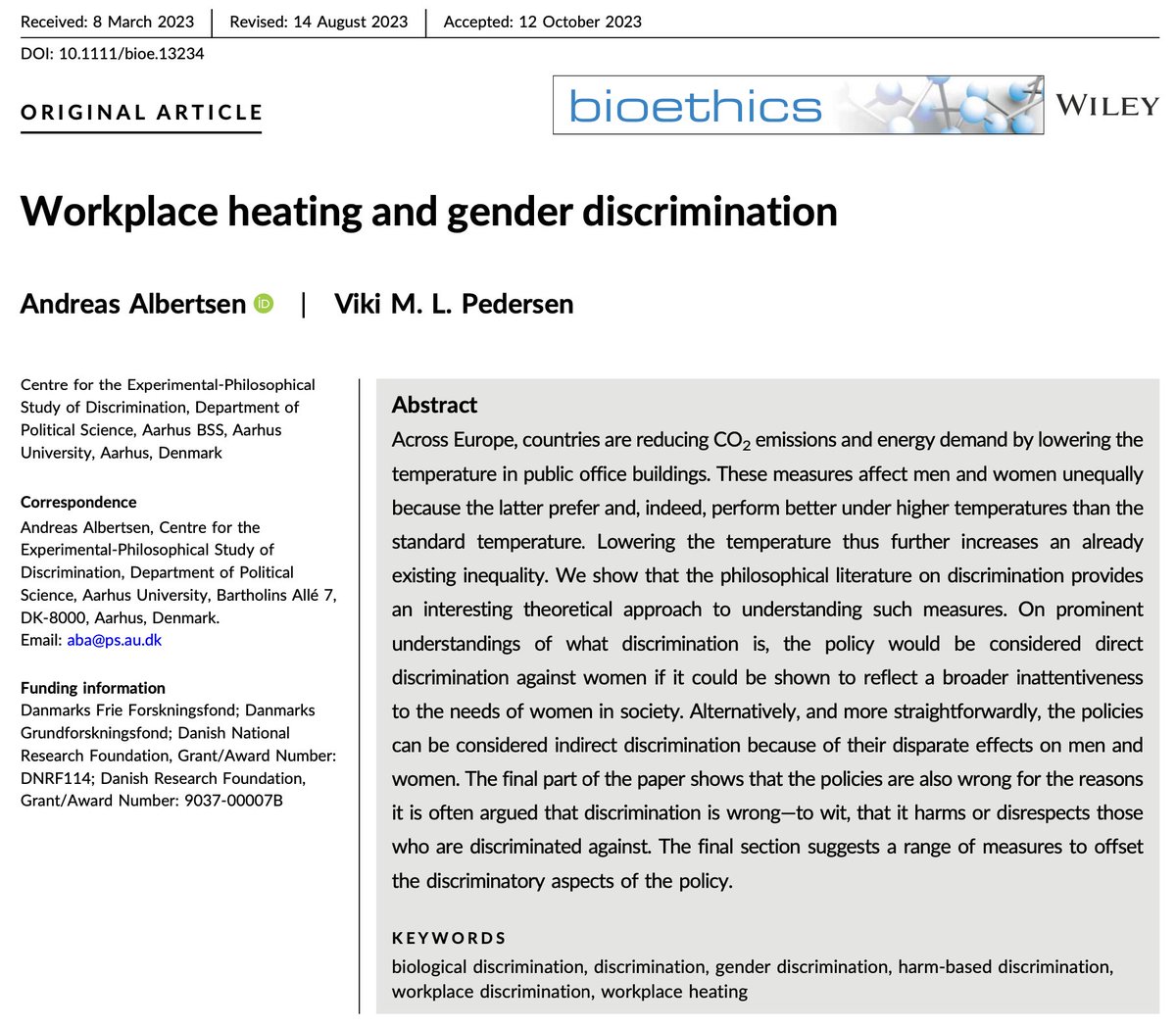 'Lowering the temperature in public office buildings increases an already existing inequality. It involves setbacks to women's interests, which are not trivial.' Academia.