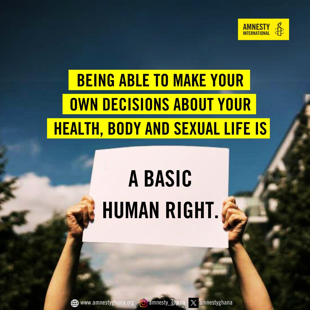 amnestyghana's tweet photo. Your health, body, and sexual life are yours to control.
It's your human right to make decisions about them without fear or coercion.
#mybodymyrights #humanrights #bodyautonomyisahumanright #amnestyghana https://t.co/mAbvVUOsdB