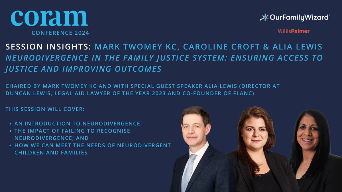 Our final session of the day will be chaired by Mark Twomey KC, with Caroline Croft &amp; <a href="/AliaLewis26/">Alia Lewis</a> Director at <a href="/DuncanLewis/">Duncan Lewis Solicitors</a> &amp; Legal Aid Lawyer of the Year 2023. Alia is also co-founder of <a href="/FLANCteam/">FLANC</a> along with Caroline. 

Final tickets available at: buytickets.at/coramchambers/…