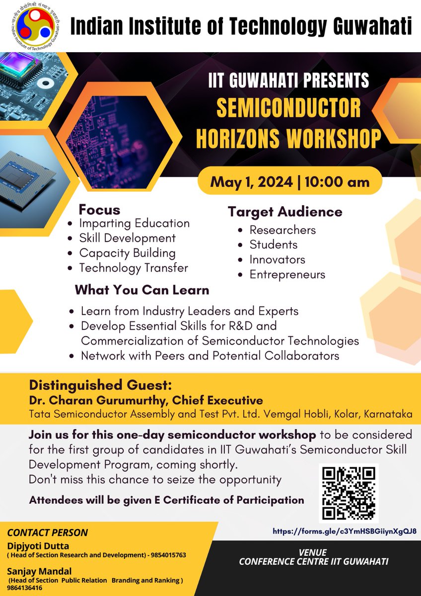 Semiconductors are the future!

With ample job opportunities, I urge everyone to join this Semiconductor Horizons Workshop conducted by @IITGuwahati to upskill themselves in the sector.