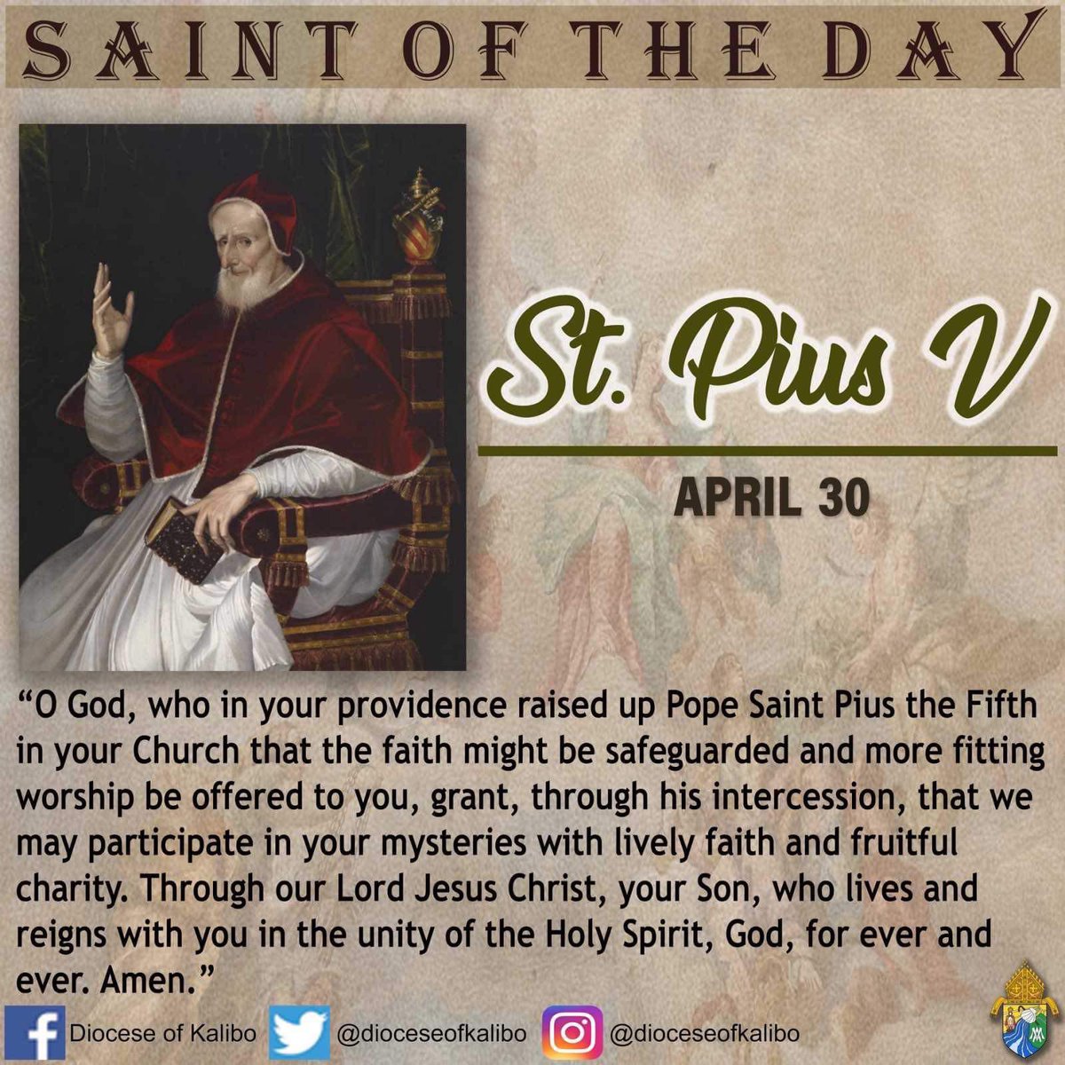 SAINT OF THE DAY

April 30 | St. Pius V

St. Pius V, pray for us! 🙏🏻
 
#SaintOfTheDay #SaintPiusV #April30 #Socom #DioceseOfKalibo