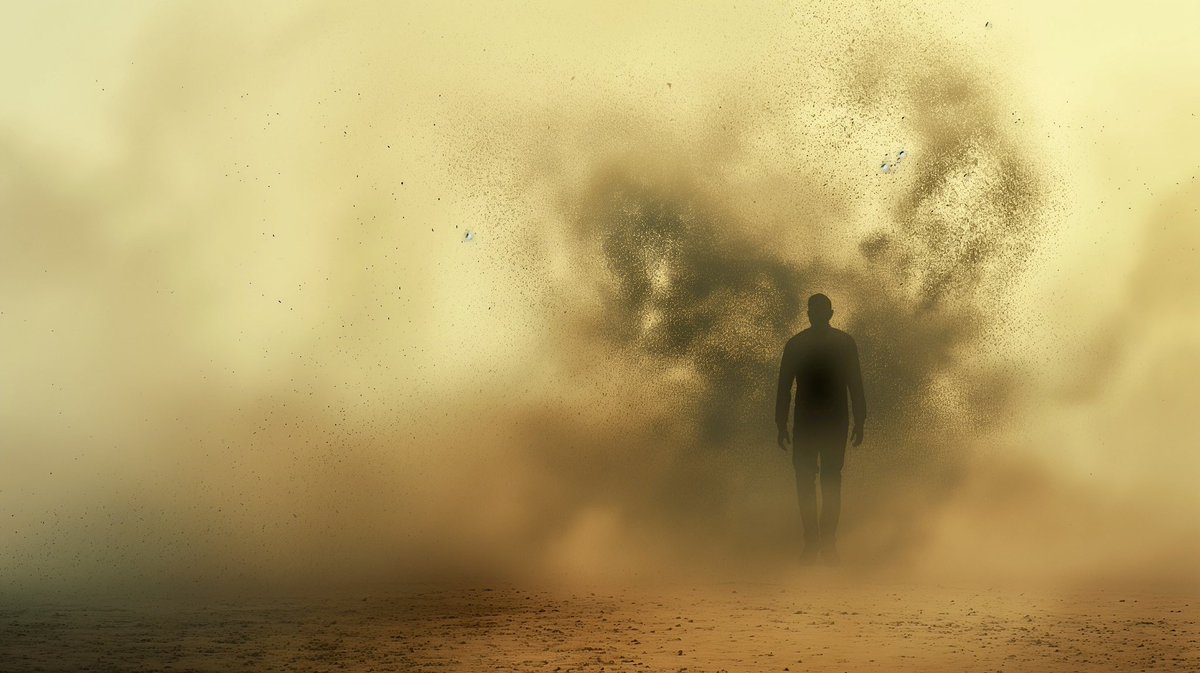 Sandstorm Desert tempest roars, Man’s silhouette lost in grains, Whispers of the wind. #aiart, #aiartcommunity, #AIArtworks,