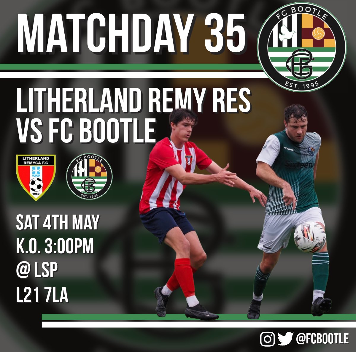 Next match… Our final fixture of the 23/24 @WestCheshireLge season sees us face @RemycaRes at Litherland Sports Park. It also marks @mikeya050604’s final appearance after 13 years at the club. A fitting venue as he made the majority of his FCB appearances at LSP. 💚💚