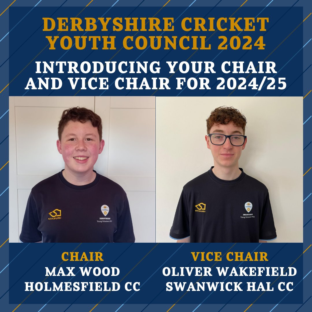 We are delighted to introduce the first-ever Chair and Vice Chair of the DCF Youth Council! Chair- Max from @HolmesfieldCC Vice Chair- Oliver from @swanwickhallcc We are looking forward to supporting them over the next 12 months. #cricketcollective @ECB_cricket