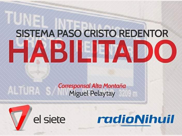 Desde las 9 horas Argentina , 10 horas de Chile quedará habilitado el Paso Internacional. Se activó el protocolo establecido. <a href="/radionihuil/">Radio Nihuil</a>  <a href="/canal7mza/">El Siete</a>