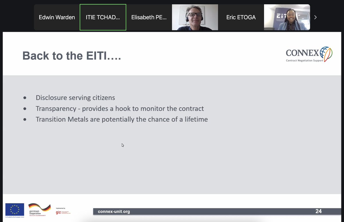 🔴 Happening now: a combined session by the EITI Transition Minerals & Contract Transparency Networks on negotiating & disclosing transitional minerals contracts, feat. EITI's @EWWarden & @giselagranado and other experts. Learn more 👉 eiti.org/events/critica…