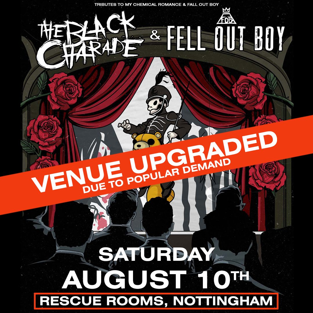 Venue Upgrade 🤟 The Black Charade and @FellOutBoyUK show has moved to Rescue Rooms! Get your tickets now via @alttickets : alt.tkts.me/tl/5ltc