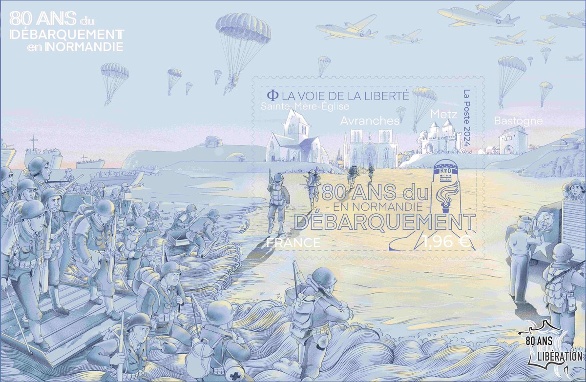 🆕 Le 10 juin 2024, La Poste émet un bloc composé d’un #timbre à l’occasion des 80 ans du débarquement en Normandie, il commémore également la Voie de La Liberté.

@laurentalbaret @bernstephane @Normandie @RegionNormandie @GroupeLaPoste 

#histoire #philatelie #collection