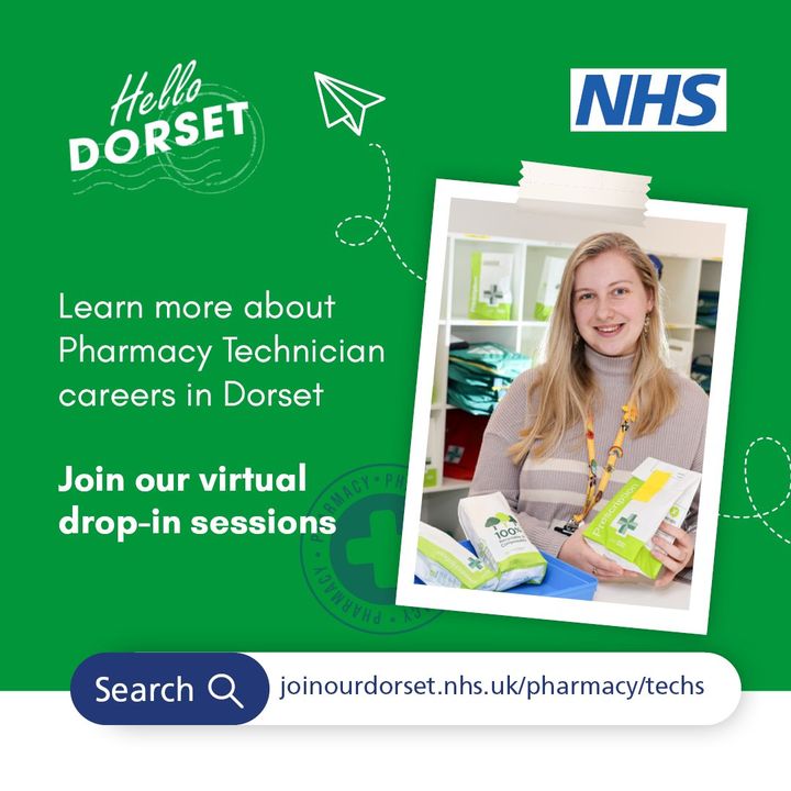 We are offering opportunities to train as a Pharmacy Technician in Dorset! Join one of our free virtual drop-in sessions 👇 📆 Monday 20th May 2pm – 3pm 📆 Wednesday 29th May 5pm – 6pm, 📆 Thursday 6th June 10am – 11am joinourdorset.nhs.uk/pharmacy/techs/ #Pharmacy #Dorset #Apprenticeship