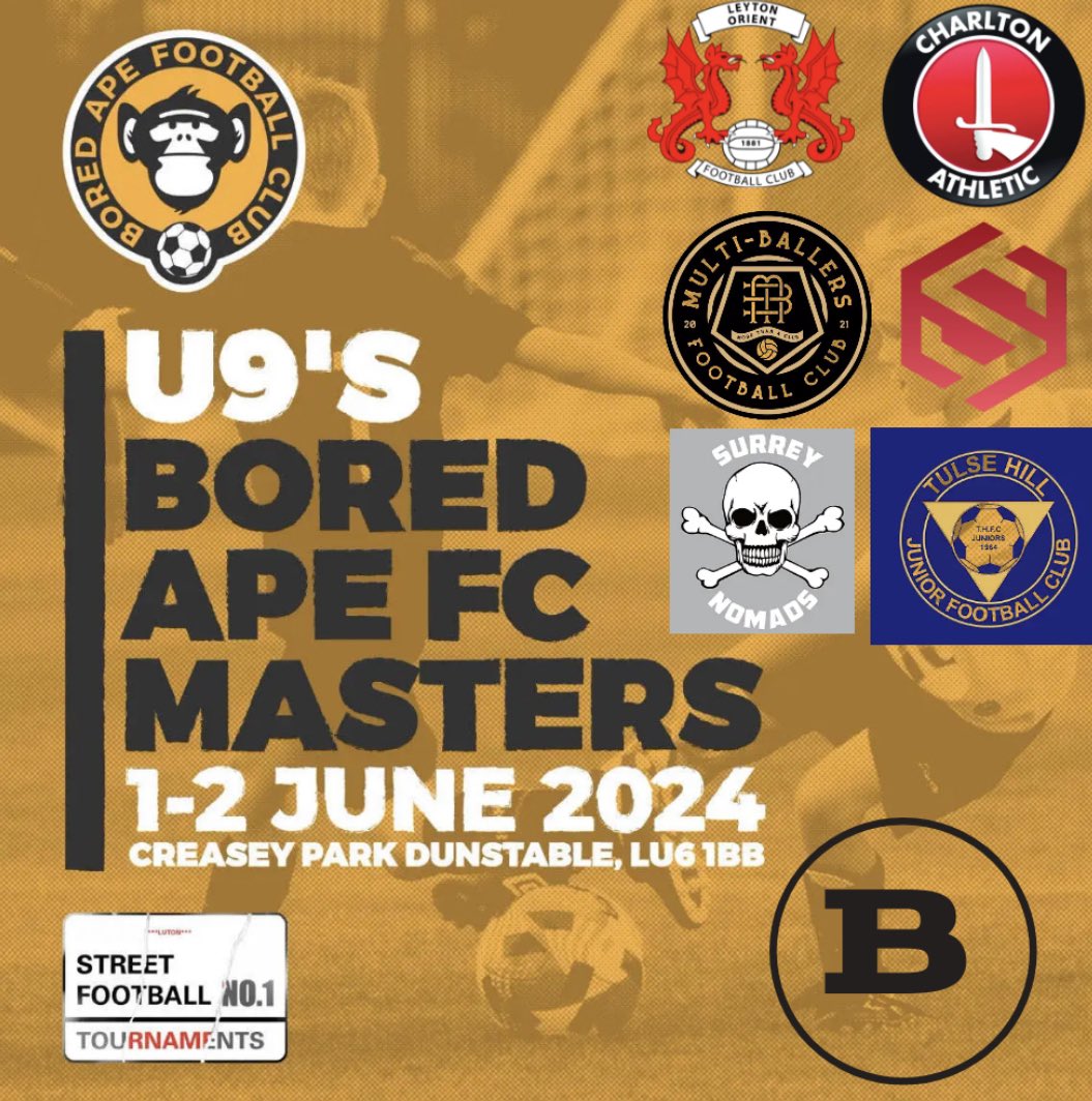 GROUP B @BoredApe_FC Masters Next up…..🔥 @LOFCAcademy @CAFCofficial @MultiBallers @SFTLuton @SurreyNomads @TulseHillJFC