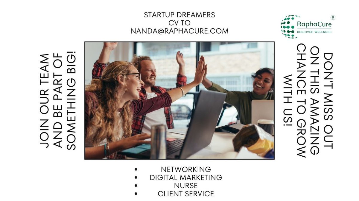 🌟 **Join Our Team!** 🌟
**Are you ready to be part of something big?**
If you're passionate, innovative, and ready to make an impact, we want you!

#Networking Executive
#DigitalMarketing Specialist
#ClientServicing Executive
#Sales Specialist
📩 nanda@raphacure.com
#hiring