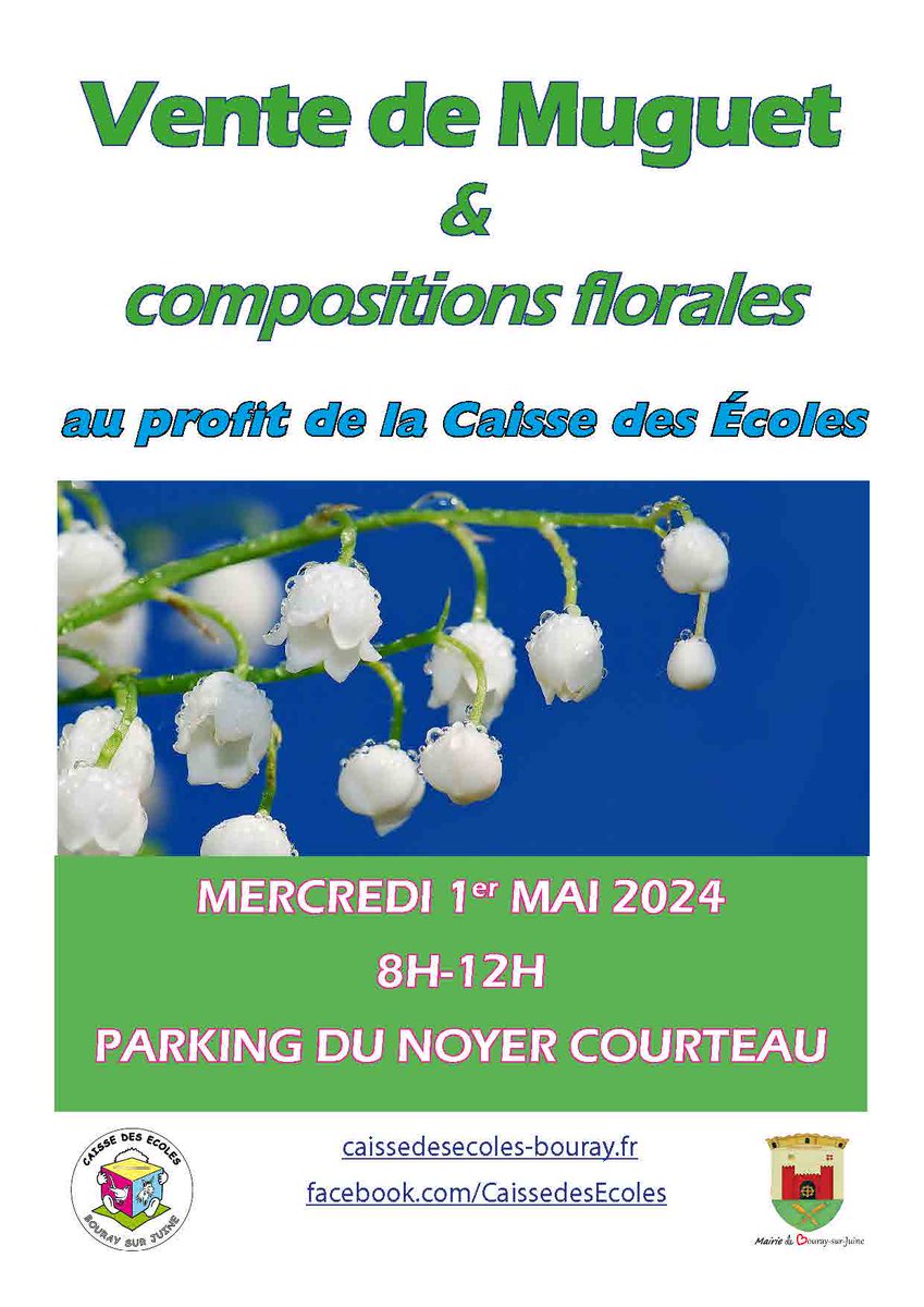 Comme chaque 1er mai, les bénévoles de la Caisse des Écoles se mobilisent et vous convient à venir acheter votre muguet porte-bonheur ce mercredi matin sur le parking de la salle polyvalente !