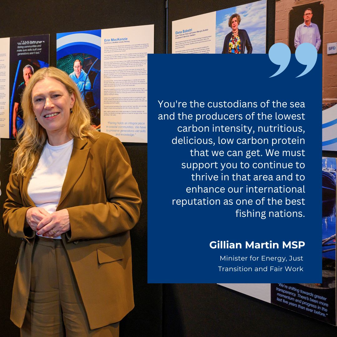 At the #PrideInTheSeas exhibition Scotland's Minister for Energy, Just Transition and Fair Work championed the fishing industry's bright future. Celebrating the sector's role as environmental stewards producing sustainable, low-carbon protein that enhances our global reputation.