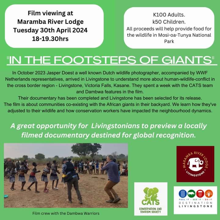 All roads lead to <a href="/MarambaRiverLod/">Maramba River Lodge</a> tonight for another screening of the @DoestPhoto documentary!!
K100 for adults, K50 for children. 
All proceeds go towards helping feeding the animals in Mosi-Oa-Tunya National Park!!
See you there!!!