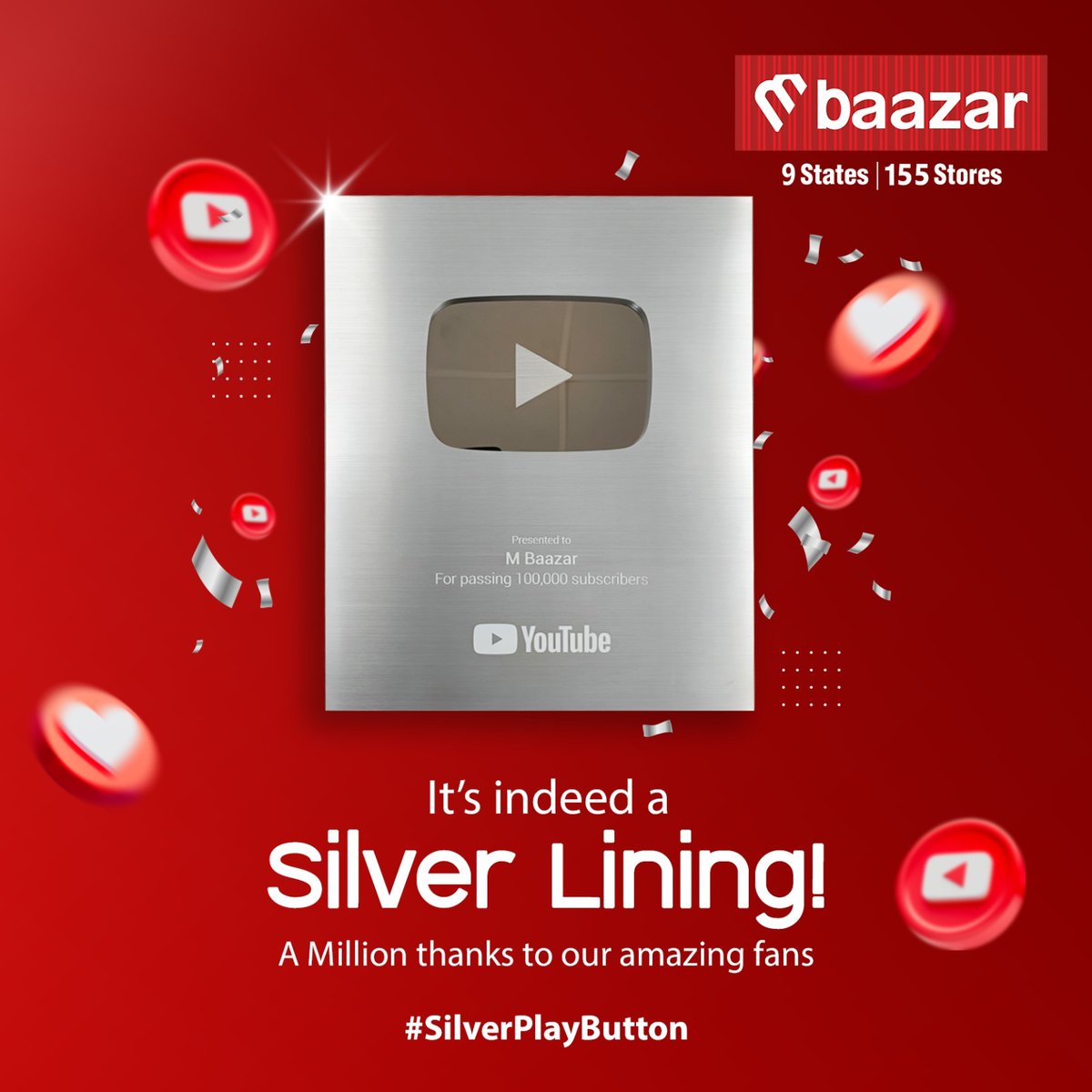 Thank you, dear fans, for your unwavering support on this incredible journey. Now the quest for the GOLD begins! #mbaazar #thefashionstore #shoppingatmbaazar #festivefashion #silverplaybutton #YouTube