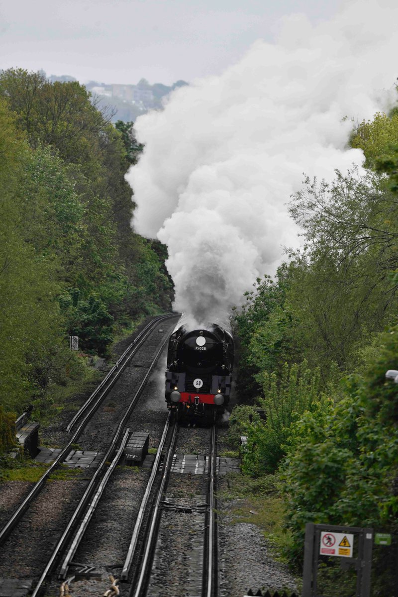 Rebuilt 'Merchant Navy' Class Pacific No. 35028 @ClanLine28 passing through Haydons Road on 27th April. Following a major overhaul, the locomotive was hauling a special to Bath, commemorating the 50th anniversary of her first main line run in preservation.
