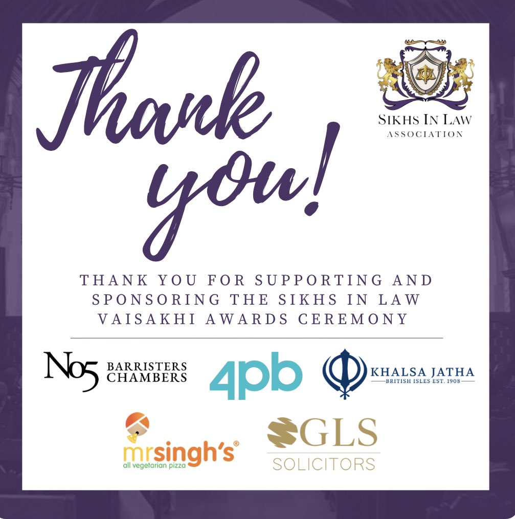 Thank you to our sponsors for supporting and sponsoring the Sikhs in Law Vaisakhi Awards Ceremony!