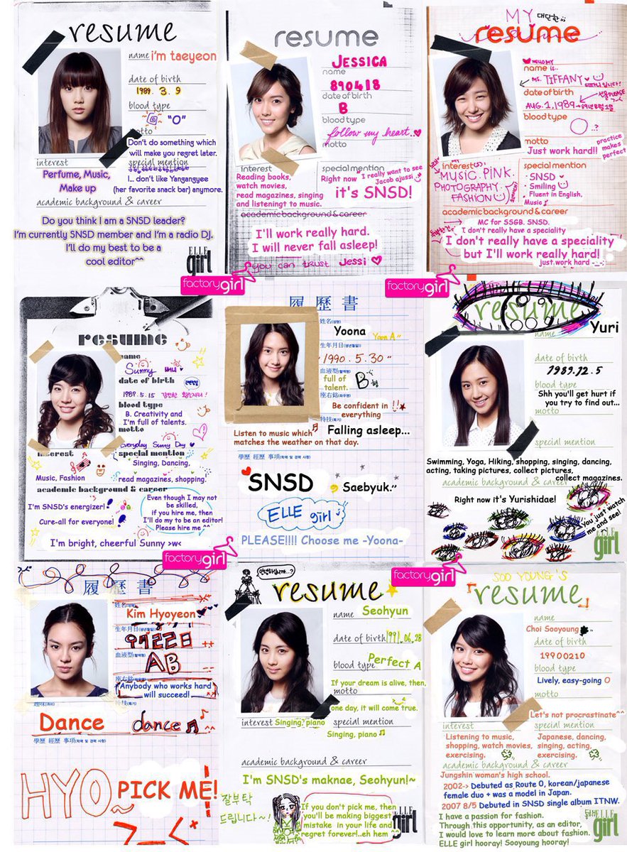 snsd's resume in factory girl