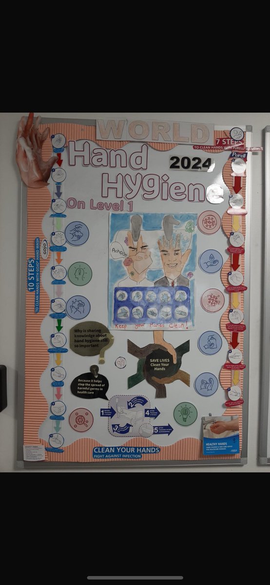 Our infection control link nurse has been busy creating a new information display board for world hand hygiene day on level one 🫧 #worldhandhygine2024 #infectioncontrol @NUH_AcuteMed