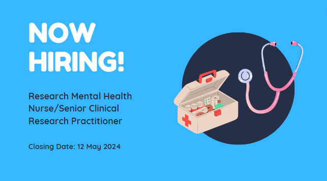 We are hiring a Research Mental Health Nurse/Senior Clinical Research Practitioner in our Research and Innovation department based at Moorgreen Hospital, Southampton. Job Advert (jobs.nhs.uk) Or email lizi.graves@research.nhs.uk