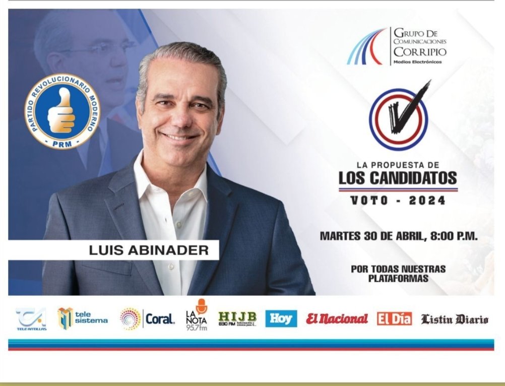 Desde hoy en el Grupo Corripio conversamos con los candidatos presidenciales sobre sus propuestas. Iniciamos con el candidato presidencial del PRM, Luis Abinader Corona.