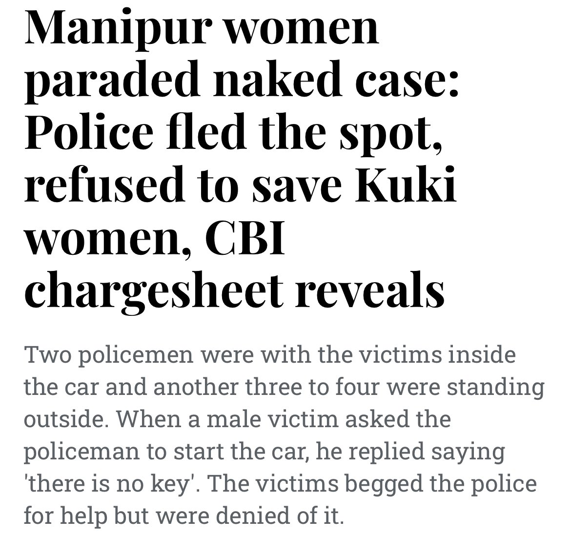 Manipuri policemen abandoned the victims to the Meitei mob to be raped and murdered. And they expect the Kukis to trust them? Manipur has become a lawless state with Aramboi Tenggol and VBIGs calling the shots. Kuki’s demand for separate administration is 100% justified.