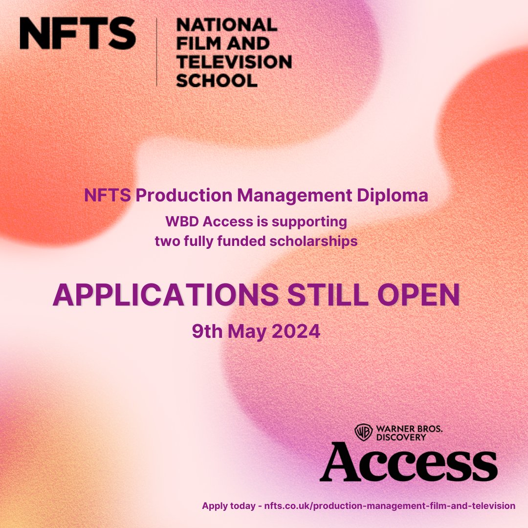 WBCrewHQUK's tweet photo. Applications for @NFTSFilmTV Production Management Diploma are open.

#WBDAccessInternational are proudly offering two full scholarships for the course, which offers students training for essential roles in film and television.

Applications are open until 9 May, don't miss out! https://t.co/ArdlAd4UO6