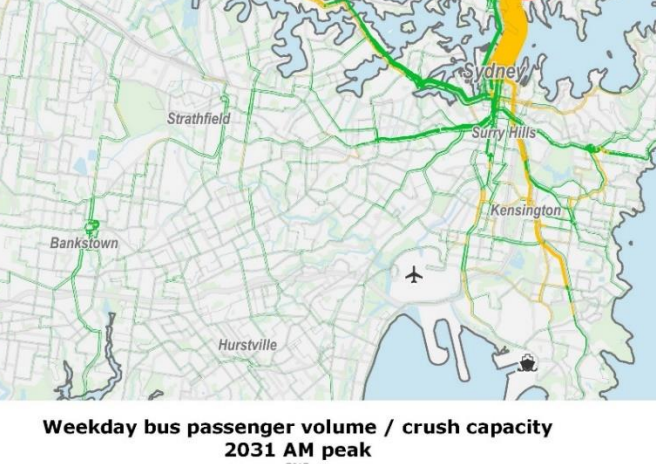 @stevebetteridg6 @SydneyYIMBY Stanmore, Lewisham and Petersham are all on the *T2* line - which you will notice is green in the modelling above. Lewisham also has L1. And all three of those suburbs have very good bus services with capacity & have been talked about for Parramatta Rd Light Rail very recently.