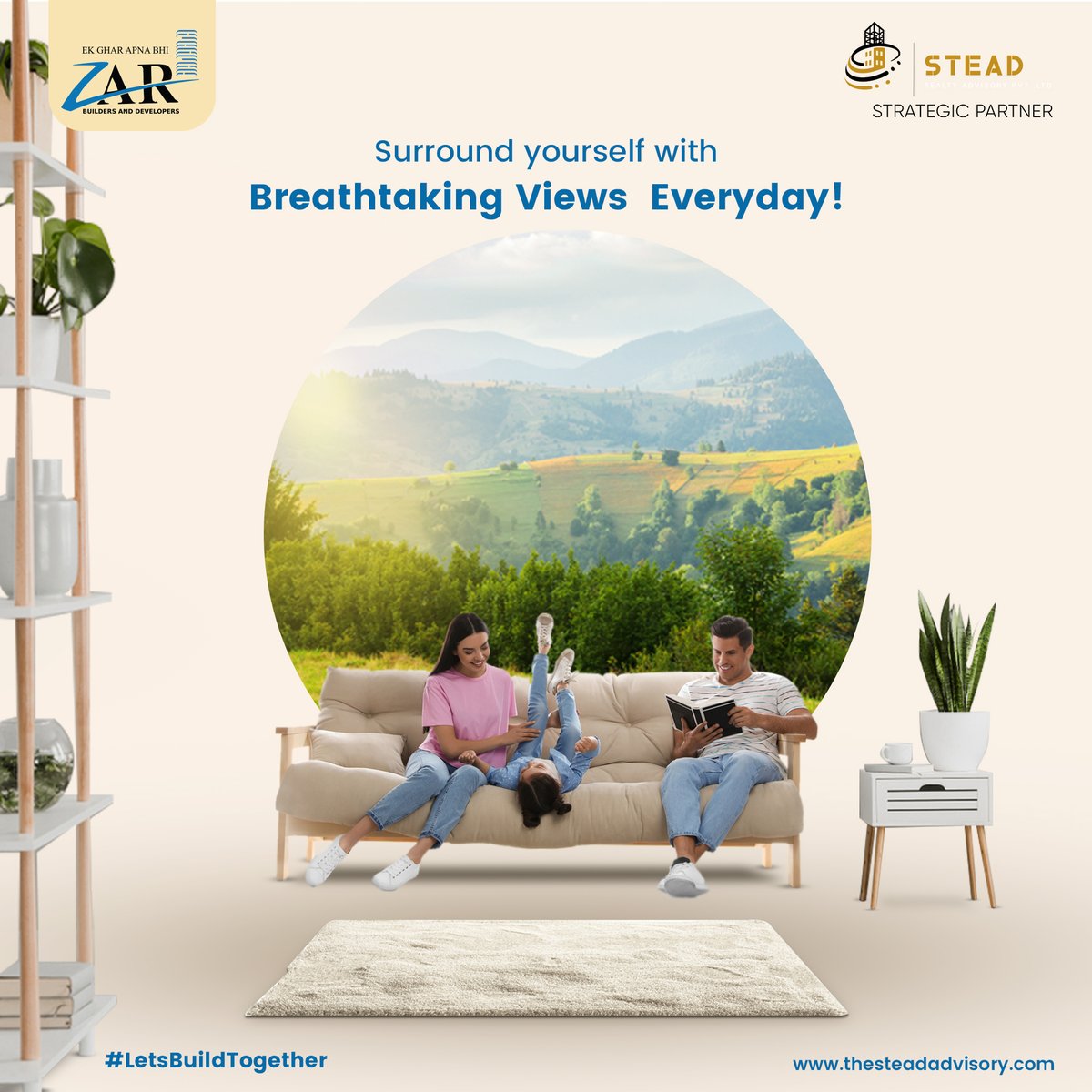 Wake up to a panoramic view everyday at Zar and capture the moments of bliss!
.
.
#SteadRealtyAdvisory #SteadRealty #RealEstate #RealEstateAdvisory #ZAR #ZarBuildersandDevelopers #LetsBuildTogether #LuxuryHomes #Lifestyle #ModernAmenities #SpaciousRooms #Vasai #VasaiEast
