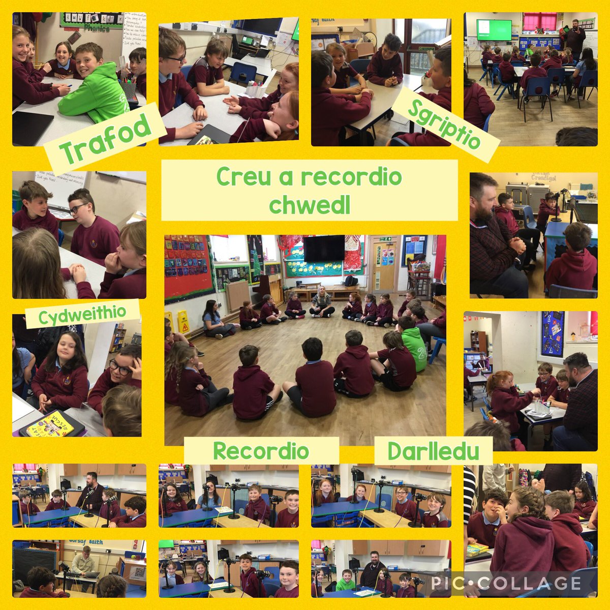 Mae Blwyddyn 4 a 5 wedi bod yn brysur yn creu a recordio chwedlau a storïau @MenterCGE #celfyddydaumynegiannol Years 4 and 5 have been busy creating and recording myths and tales