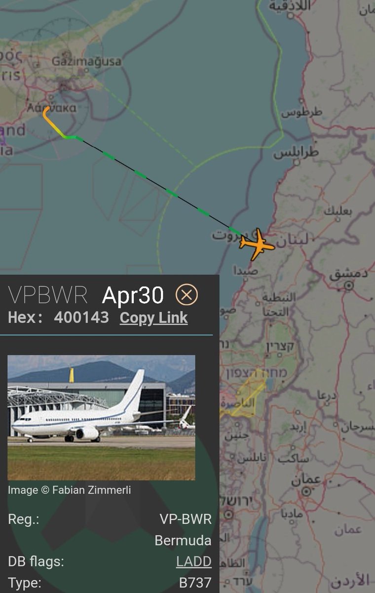 LebanonJets's tweet photo. Wafic Said's 737BBJ #VPBWR is back for a pick-up in #Beirut after spending 4 nights parked in #Larnaca, where to next? https://t.co/MKdpEEGBzW