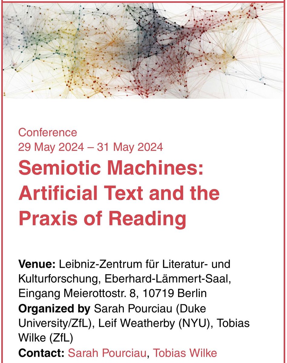 The highlight of Spring 2024! Very much looking forward to this event in Berlin; thank you to the Leibniz-Zentrum für Literatur- und Kulturforschung for the invitation.