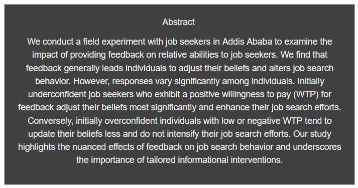 📅Today, 30.04.2024, @JonasRadbruch from @HumboldtUni will present 'Feedback, Overconfidence, and Job Search Behavior' in the Potsdam Research Seminar in Economics.