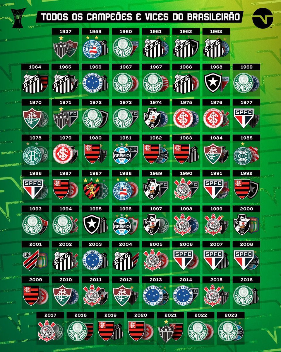 Todos os campeões e vice do Brasileirão. (TNT)