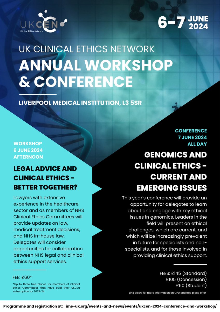 Reminder about our conference and workshop! #bioethics #medicallaw #clinicalethics #healthcareethics