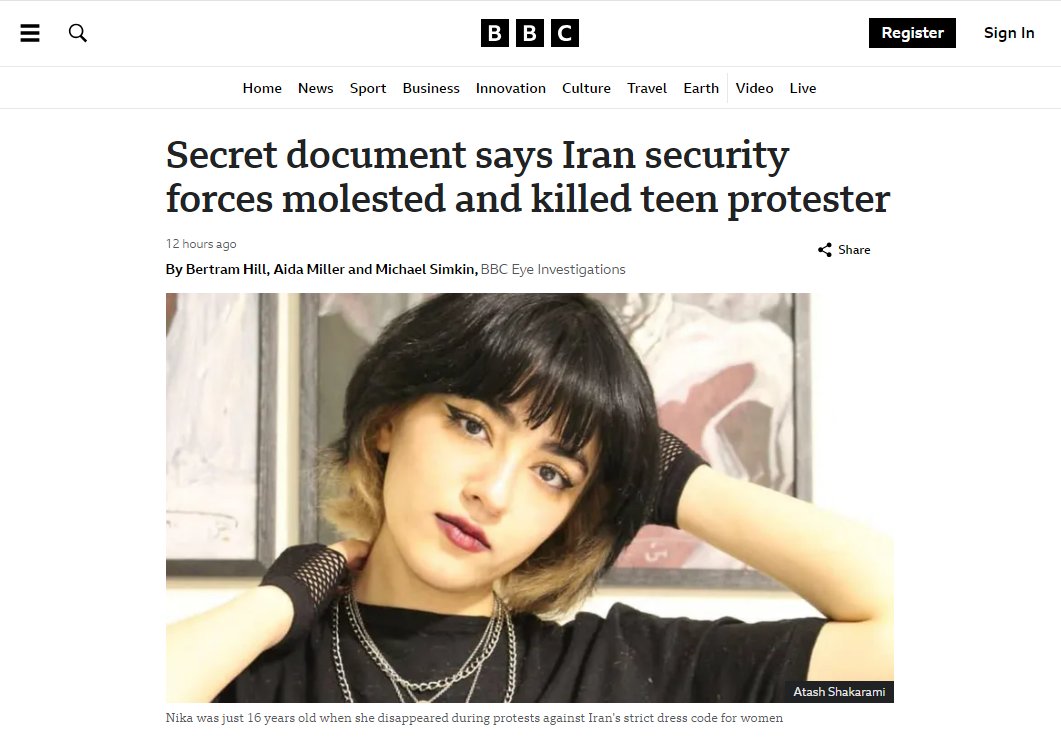 'An #Iran|ian teenager was sexually assaulted and killed by three men working for Iran's security forces [#IRGC], a leaked document understood to have been written by those forces says.'