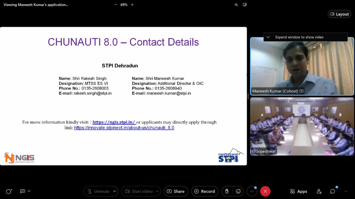 #STPIOutreach: An online outreach program for STPI initiatives and #NGIS #CHUNAUTI8.0 at Institute of Technology, Gopeshwar, Chamoli, Uttarakhand conducted by #STPIDehradun & urged the Faculty /Students to participate. #STPIBeyondMetros @GoI_MeitY @arvindtw @guptaa_sanjay