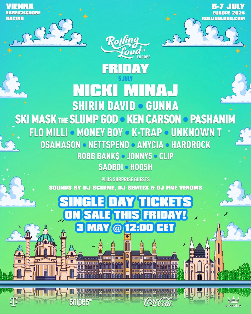🎟️ | @RollingLoud Europe is releasing LIMITED single day tickets for @NICKIMINAJ’s headlining performance in Vienna, on (Pink) Friday, July 5th! — Tickets go on sale this Friday at 12:00 CET.