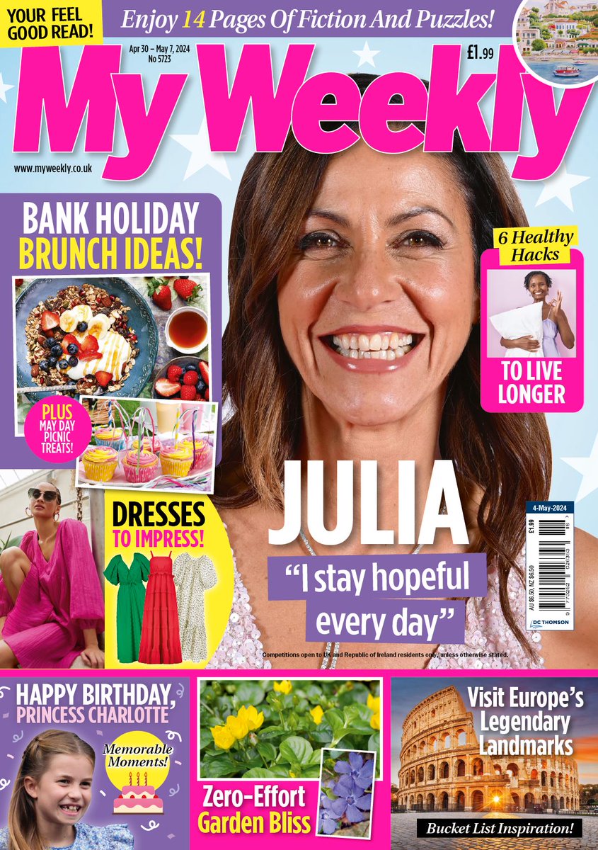 Your new issue of 'My Weekly' is out today! Julia Bradbury is this week's cover star - speaking to us about her wellness retreats and her health journey. We have some great bank holiday brunch ideas, some zero-effort garden tips and 14 pages of fiction and puzzles!