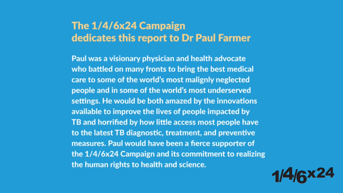 The late @PIH cofounder Paul Farmer stressed “5S’s” necessary for countries to deliver good healthcare: stuff, staff, space, systems + support. The 1/4/6x24 Campaign aims to address those barriers to get shorter TB regimens to everyone. Report: treatmentactiongroup.org/publication/ge… #6MonthsMax