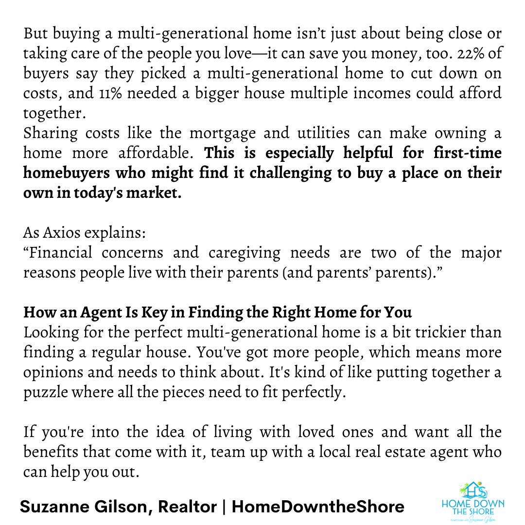 Whether you're looking to save money or want to take care of your loved ones, buying a multi-generational home might be a good idea for you. If you want to find out more, let’s talk.

#buyertips #sellertips #investinginrealestate #homeownership