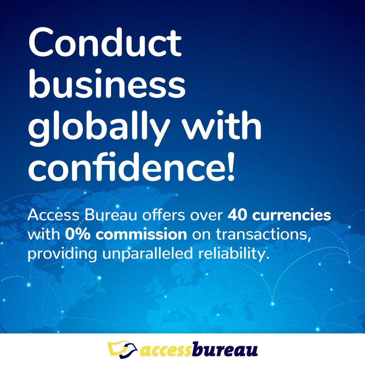 💼 Conduct business globally with confidence! Access Bureau offers over 40 currencies with 0% commission on transactions, providing unparalleled reliability. 

#AccessBureau #FinancialTips #Finance #Money #CurrencyExchange #ExchangeRates #TravelSafe #Travel