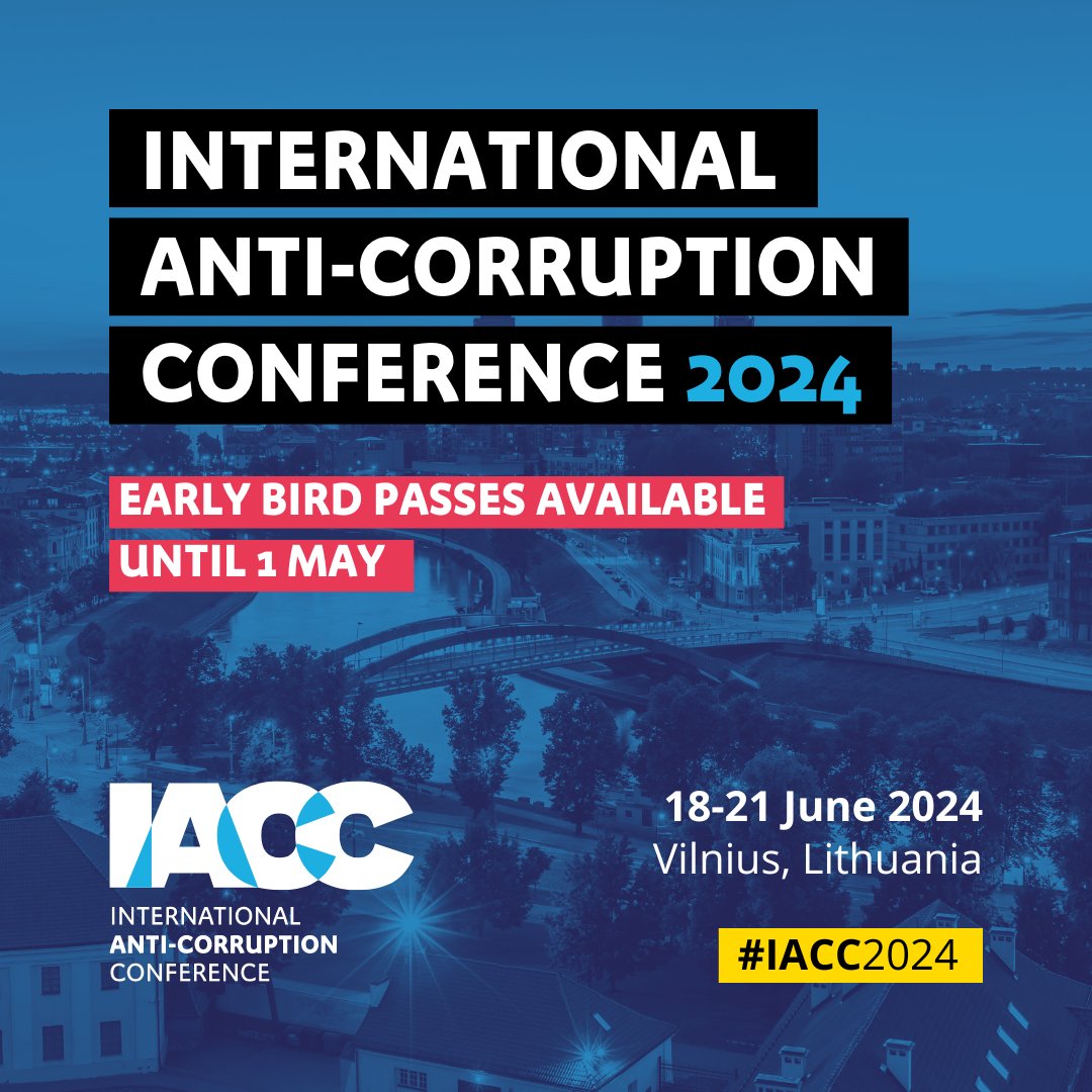 Secure your spot in the biggest anti-corruption event of the year! Tomorrow is the last day to get the early-bird registration rate for the #IACC2024. Join us! ➡️ anticorru.pt/2YJ