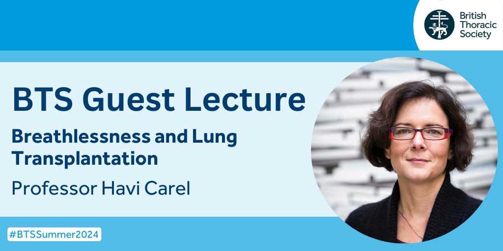 This year the BTS Summer Meeting Guest Lecture will be given by Professor Havi Carel. Professor Carel will share her expertise on breathlessness and lung transplantation. Book your Summer Meeting ticket here: bit.ly/41U13Ws #BTSSummer2024 #Respiratory #LungHealth