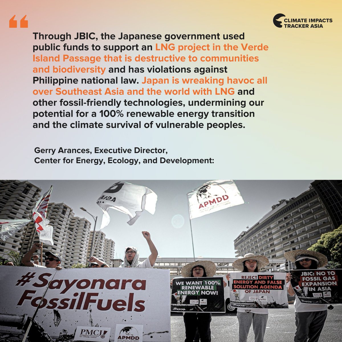 According to @CEED, #JBIC is Southeast Asia's biggest fossil gas financier. This has sparked protests across the country to protect communities and biodiversity. Sign the petition bit.ly/4bhwdeo PC: Philippines APMDD @FossilFreeJapan #SayonaraFossilgas