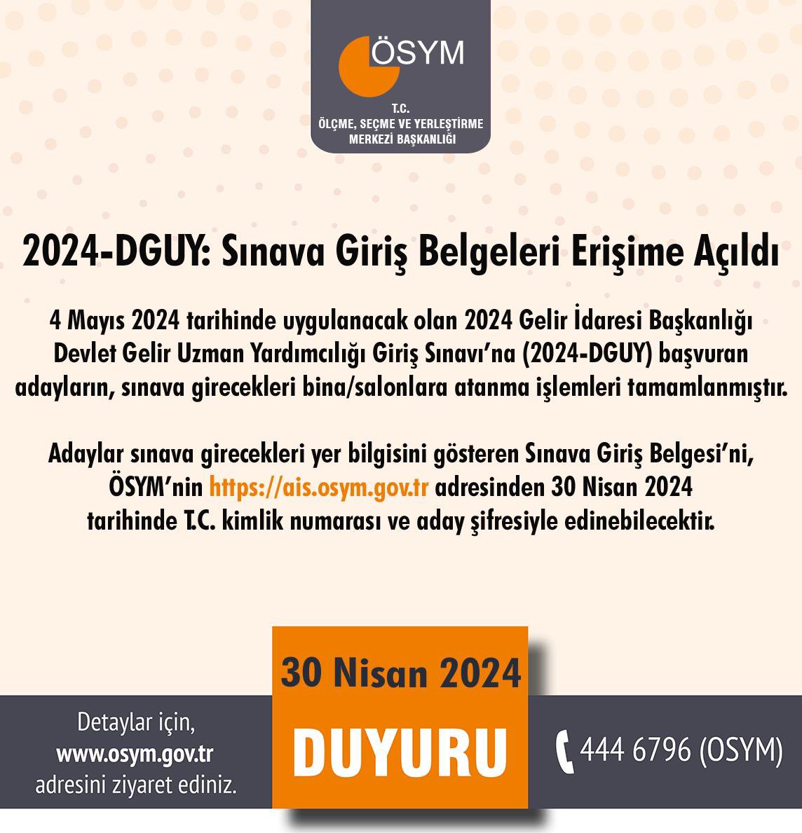 2024-DGUY: Sınava Giriş Belgeleri Erişime Açıldı osym.gov.tr/TR,29348/2024-…