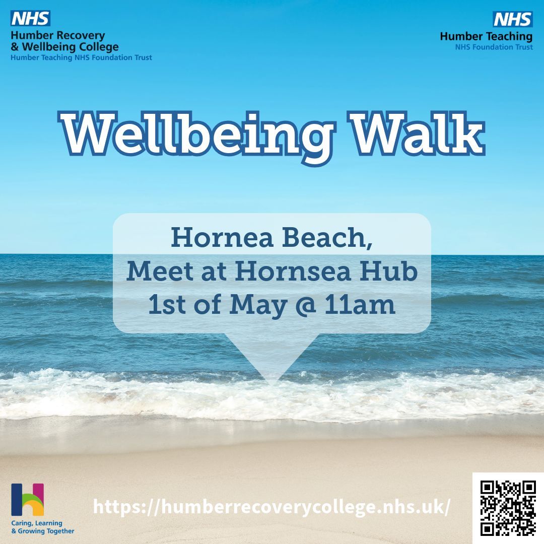 Tomorrows Wellbeing Walk will be at Hornsea Beach We will be at Hornsea Hub for an 11am start This week, Maisy will be joined by Hornsea Mental Health mates walk support leaders We hope to see you there! @HumberNHSFT @HumberVoluntary #recoverycollege #mentalhealthmates